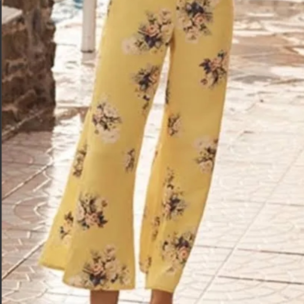 Anthropologie Yellow Floral Wide Leg Pant